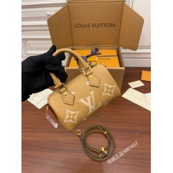 Louis Vuitton M81457 Tan Nano Speedy Handbag Embossed Leather Size: 16x10x7.5 cm