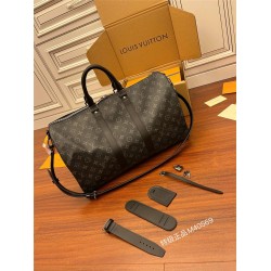 Louis Vuitton M40569 Brown Strap Keepall 45 Travel Bag Black and Gray Monogram Eclipse Black Canvas Size: 45.0x27.0x20.0 cm