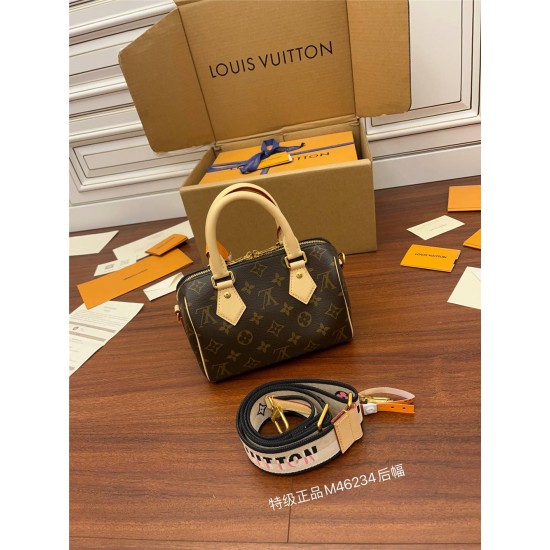 Louis Vuitton SPEEDY 20 Pillow Bag (New Strap) M46234 Monogram Canvas Leather Trim and Fabric Lining Size: 20.5x12.5x12cm