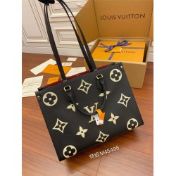 Louis Vuitton M45495 Black Print OnTheGo Medium Tote Bag Monogram pattern printed and embossed on soft grained leather, Size: 34.0x26.0x13.0cm