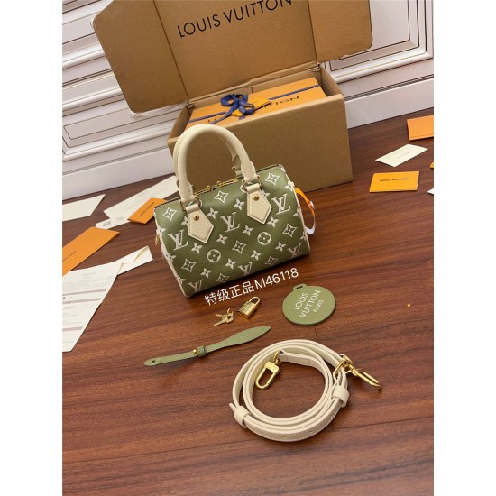 Louis Vuitton SPEEDY BANDOULIÈRE 20 Handbag (M46118) Green Monogram Empreinte Leather, Size: 20.5x13.5x12CM