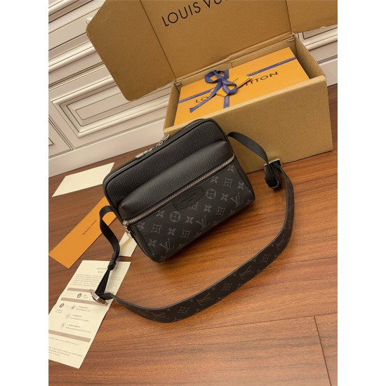 Louis Vuitton M30233 Monogram Eclipse Black OUTDOOR Messenger Bag Taïga Leather and Monogram Canvas, Size: 29.5x20x10.5cm