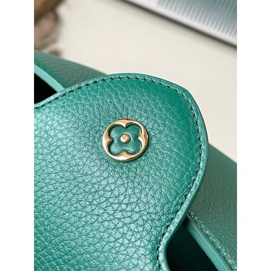 Louis Vuitton M59434 Dark Green Gold Button Capucines BB Handbag Full-grain Leather, 27x18x9cm (Length x Height x Width)