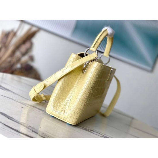 Louis Vuitton M48865 Yellow Crocodile Grain Silver Button Capucines BB Handbag Crocodile Skin Pattern, Size: 27x18x9cm