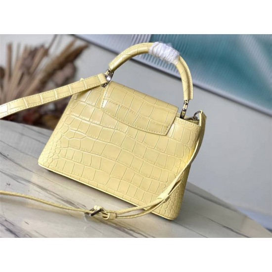 Louis Vuitton M48865 Yellow Crocodile Grain Silver Button Capucines BB Handbag Crocodile Skin Pattern, Size: 27x18x9cm