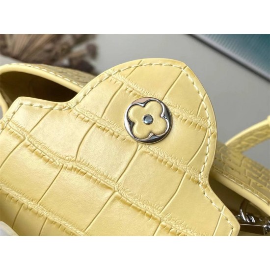 Louis Vuitton M48865 Yellow Crocodile Grain Silver Button Capucines BB Handbag Crocodile Skin Pattern, Size: 27x18x9cm