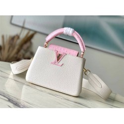 Louis Vuitton N83103 Milk White and Pink Ostrich Pattern Small Capucines Handbag Taurillon Leather, Size: 27x18x9cm