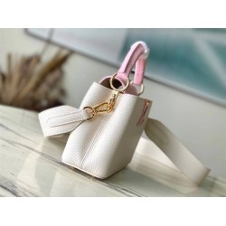 Louis Vuitton N83103 Milk White and Pink Ostrich Pattern Small Capucines Handbag Taurillon Leather, Size: 27x18x9cm