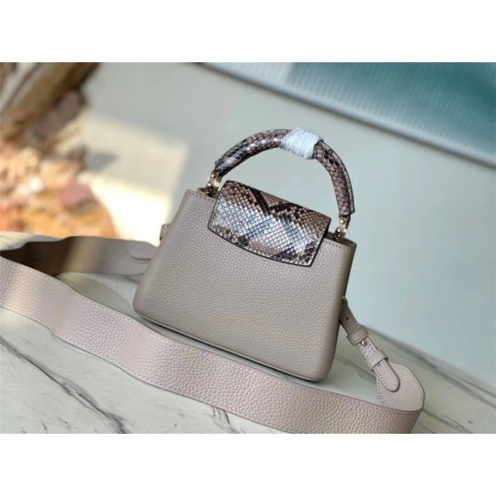 Louis Vuitton N99387/M48865 Gray Snake Shoulder Capucines BB Handbag Grained Taurillon Leather, Size: 27 x18x9cm