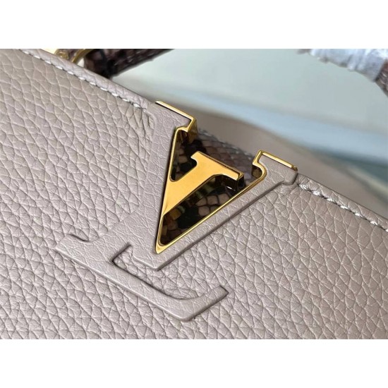 Louis Vuitton N99387/M48865 Gray Snake Shoulder Capucines BB Handbag Grained Taurillon Leather, Size: 27 x18x9cm