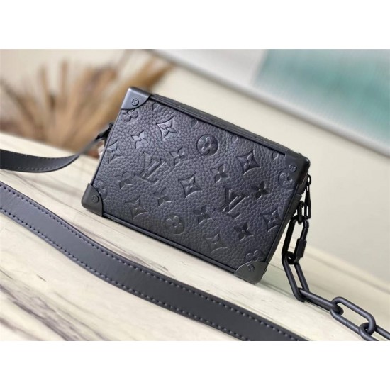 Louis Vuitton M55702 Black Litchi Grain MINI SOFT TRUNK Handbag Signature Monogram Print, Size: 18.5x13x8cm