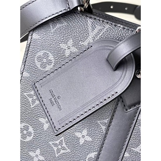 Louis Vuitton M46452 Monogram Eclipse Black Sac Plat Handbag Monogram Embossed Taurillon Leather, Size: 36.5 × 38 × 9 cm