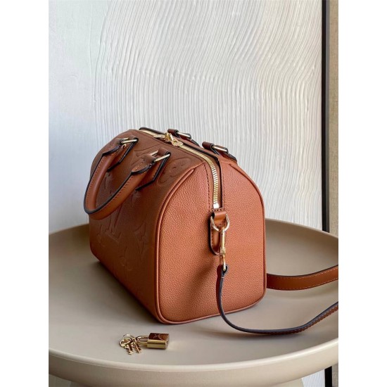 Louis Vuitton SPEEDY BANDOULIÈRE 25 Handbag (M59273) Caramel Monogram Empreinte Grained Leather, Size: 25x19x15cm