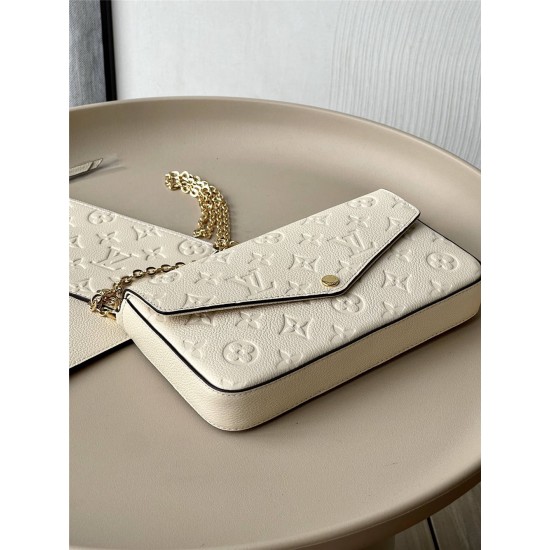 Louis Vuitton POCHETTE FÉLICIE Felicie Chain Bag (M82363) Ivory White Monogram Empreinte Leather, Size: 21x12x3cm