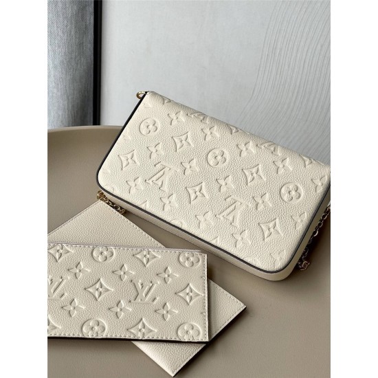 Louis Vuitton POCHETTE FÉLICIE Felicie Chain Bag (M82363) Ivory White Monogram Empreinte Leather, Size: 21x12x3cm