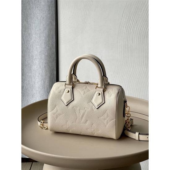 Louis Vuitton SPEEDY BANDOULIÈRE 20 Handbag (M58954) Ivory White Monogram Empreinte Leather, Size: 20.5x13.5x12cm