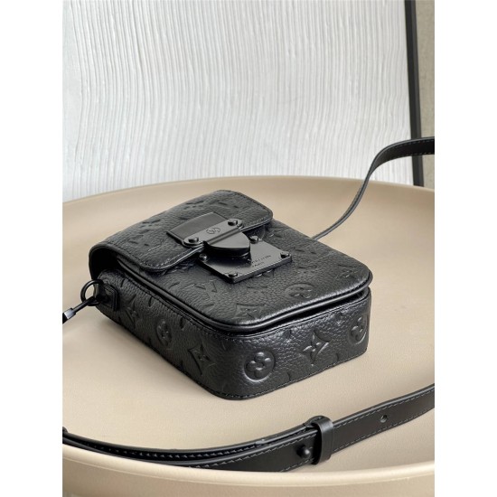 Louis Vuitton S-LOCK VERTICAL Mini Handbag (M81524) Black Embossed Leather, New S-Lock Vertical Monogram Imprint Taurillon Leather, Size: 12x19x7cm