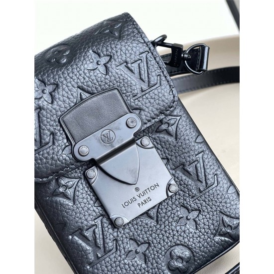 Louis Vuitton S-LOCK VERTICAL Mini Handbag (M81524) Black Embossed Leather, New S-Lock Vertical Monogram Imprint Taurillon Leather, Size: 12x19x7cm