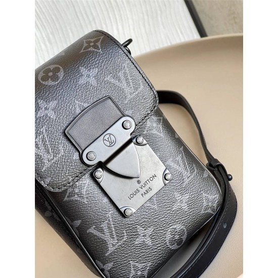 Louis Vuitton S-LOCK VERTICAL Mini Handbag (M81522) Monogram Eclipse Black S-Lock Vertical Classic Monogram Macassar Canvas Magnetic Design, Size: 12x19x7cm