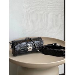 Louis Vuitton PAPILLON TRUNK Handbag (M57835) Black Crocodile Grain Nicolas Ghesquière S-lock Clasp, Size: 19x9x9cm