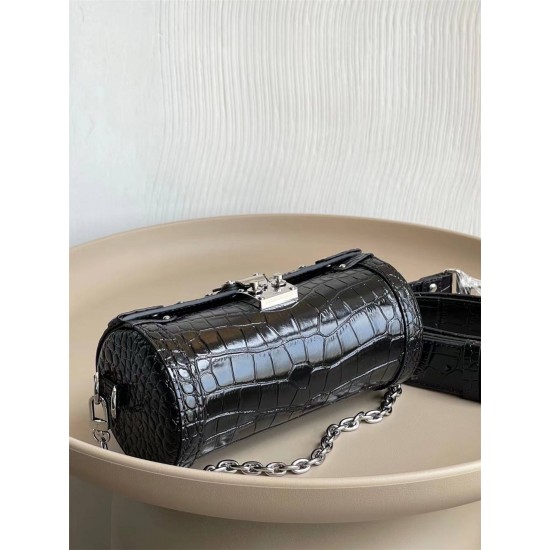 Louis Vuitton PAPILLON TRUNK Handbag (M57835) Black Crocodile Grain Nicolas Ghesquière S-lock Clasp, Size: 19x9x9cm