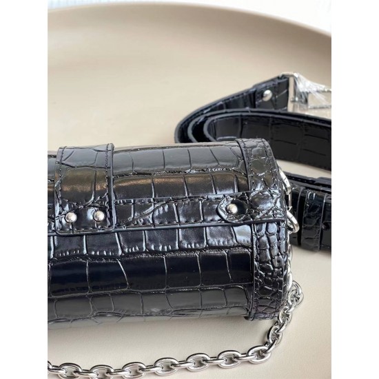 Louis Vuitton PAPILLON TRUNK Handbag (M57835) Black Crocodile Grain Nicolas Ghesquière S-lock Clasp, Size: 19x9x9cm