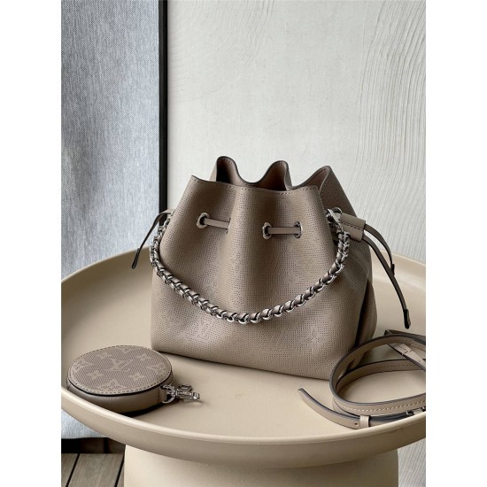 Louis Vuitton Bella Handbag (M21886) Gray, Bella Bucket Bag with Coin Purse made of Mahina Leather, Flat LV, Size: 19x22x14cm