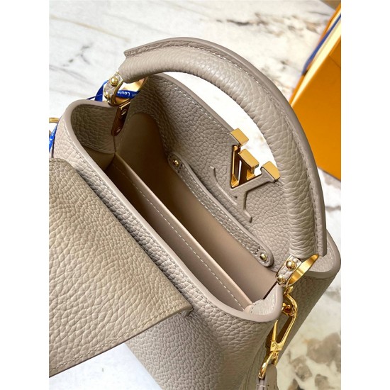 Louis Vuitton Capucines BB Handbag (M59433) Grey with Gold Clasp, Full-grain Calfskin, Size: 21x14x8 cm