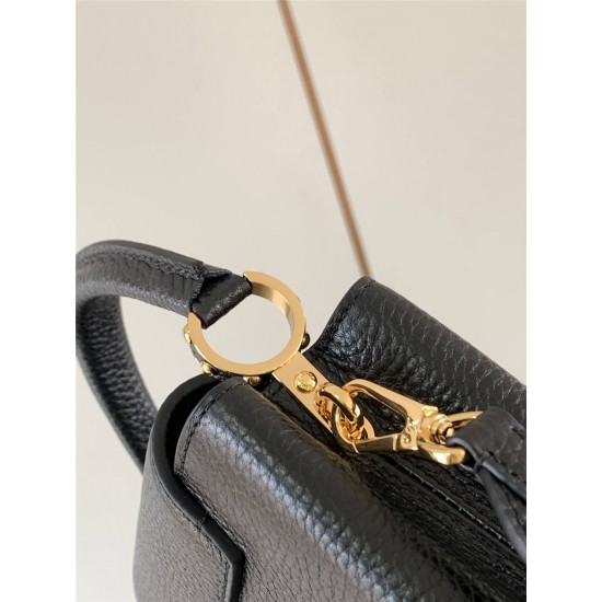 Louis Vuitton Capucines BB Handbag (M59433) Black with Gold Clasp, Full-grain Calfskin, Size: 21x14x8 cm