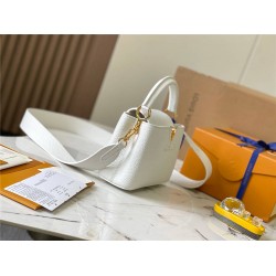 Louis Vuitton Capucines BB Handbag (M59433) White with Gold Clasp, Full-grain Calfskin, Size: 21x14x8 cm