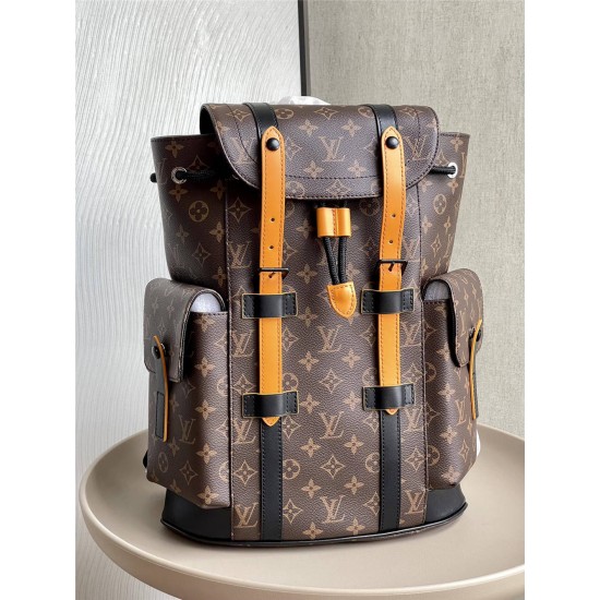 Louis Vuitton M46699 Yellow Leather Christopher Small Backpack in Monogram Canvas, Size: 32x39x12cm