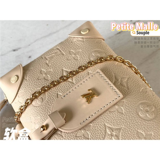 Louis Vuitton M45394 Off-White Petite Malle Souple Handbag made of Embossed Monogram Empreinte Leather, Size: 20x14x7.5cm