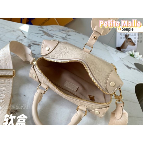 Louis Vuitton M45394 Off-White Petite Malle Souple Handbag made of Embossed Monogram Empreinte Leather, Size: 20x14x7.5cm