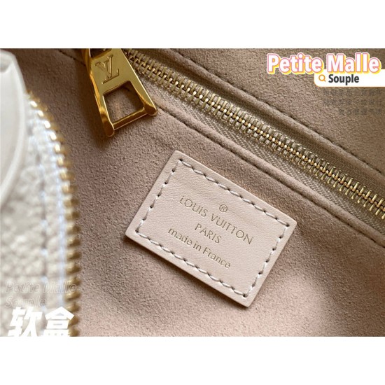 Louis Vuitton M45394 Off-White Petite Malle Souple Handbag made of Embossed Monogram Empreinte Leather, Size: 20x14x7.5cm