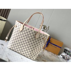 Louis Vuitton N41605 Check/Ballet Pink NEVERFULL Medium Handbag Damier Azur Canvas, Size: 32x28.5x17cm