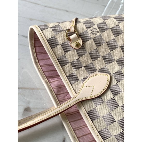 Louis Vuitton N41605 Check/Ballet Pink NEVERFULL Medium Handbag Damier Azur Canvas, Size: 32x28.5x17cm