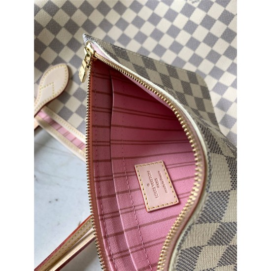 Louis Vuitton N41605 Check/Ballet Pink NEVERFULL Medium Handbag Damier Azur Canvas, Size: 32x28.5x17cm