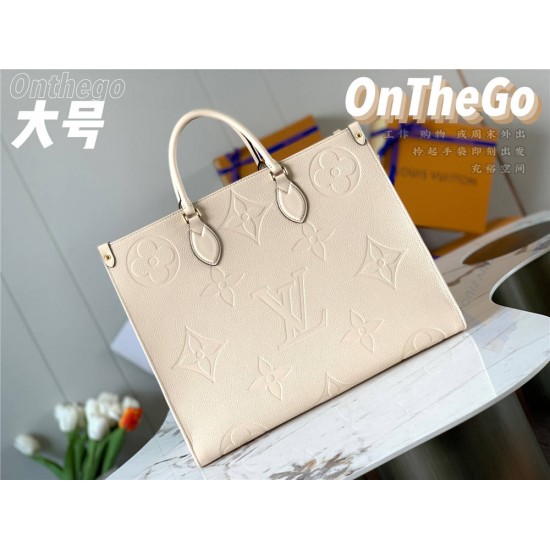 Louis Vuitton ONTHEGO Large Handbag (M45081) Off-White Embossed, Extra Large Monogram Print, Size: 41.0x34.0x19.0 cm