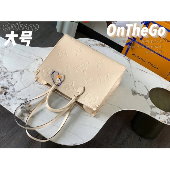 Louis Vuitton ONTHEGO Large Handbag (M45081) Off-White Embossed, Extra Large Monogram Print, Size: 41.0x34.0x19.0 cm