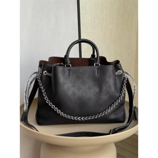 Louis Vuitton BELLA TOTE Handbag (M59200) Black, Soft Perforated Calfskin, Size: 32x23x13cm