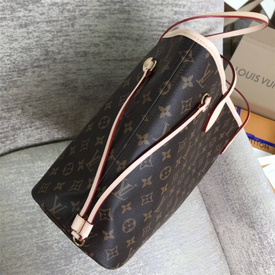 Louis Vuitton M41178 Monogram/Peony Pink NEVERFULL Medium Handbag, Size: 32x28.5x17cm