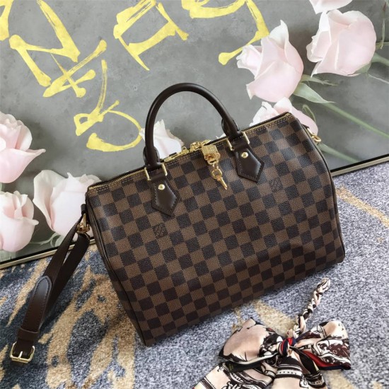 Louis Vuitton SPEEDY 30 Handbag (N41367) with Shoulder Strap, Damier Ebène Canvas, Size: 30x21x17cm [Complete Packaging]