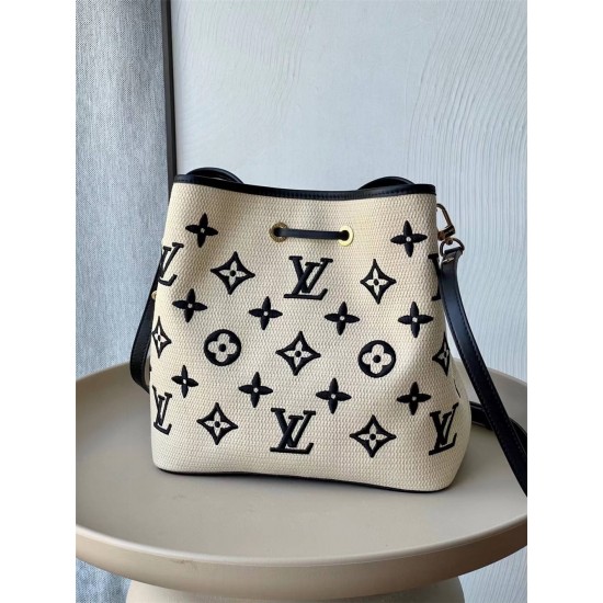 Louis Vuitton NéoNoé NeoNoe Medium Handbag (M23080) Black, Embroidered Monogram Pattern, Size: 26x26x17.5cm