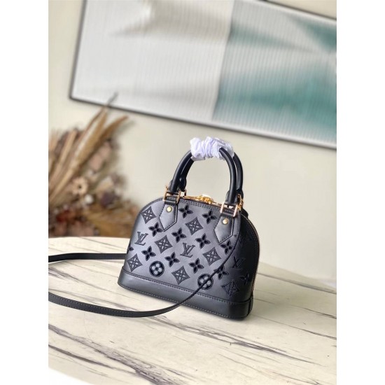 Louis Vuitton M22878 Black Embroidered Shell Bag Collection, Latest Season New Alma BB Handbag (M91606) in Soft Calfskin, Size: 23.5x17.5x11.5cm