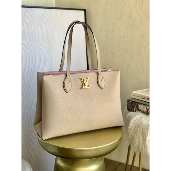 Louis Vuitton BORSA LOCKME SHOPPER Handbag (M57346) Elephant Gray, Soft Calfskin with Two Leather Shoulder Straps, Size: 38x26.5x13cm