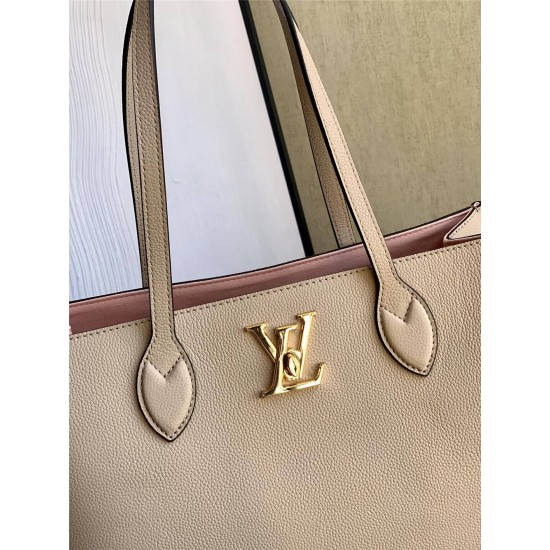 Louis Vuitton BORSA LOCKME SHOPPER Handbag (M57346) Elephant Gray, Soft Calfskin with Two Leather Shoulder Straps, Size: 38x26.5x13cm