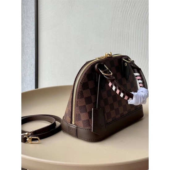 Louis Vuitton N40447 Damier Ebène Monogram Coffee Color Weave Alma BB Handbag, Size: 23.5x17.5x11.5 cm