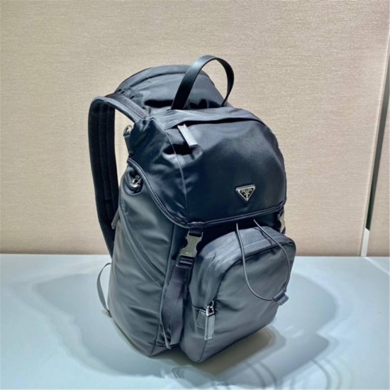 Navy Re-nylon And Saffiano Leather Backpack 2VZ135A   Black  27x45x17cm