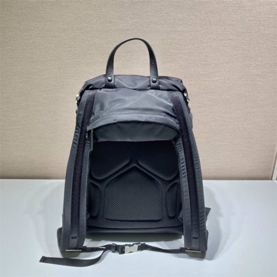 Navy Re-nylon And Saffiano Leather Backpack 2VZ135A   Black  27x45x17cm