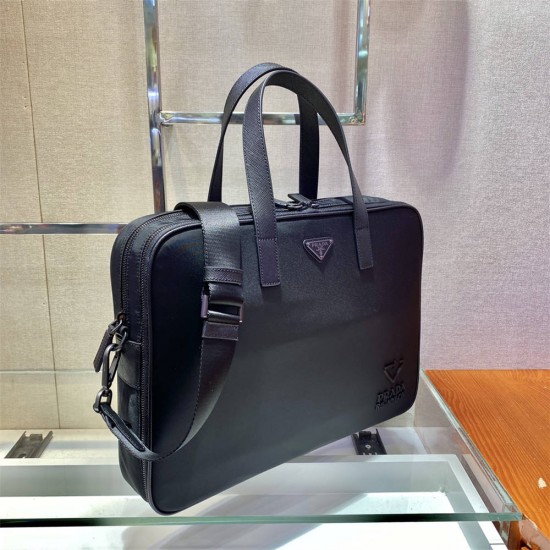 Prada 2VE005 Re-Nylon And Leather Briefcase In Black 2VE005  38x28x6.5cm